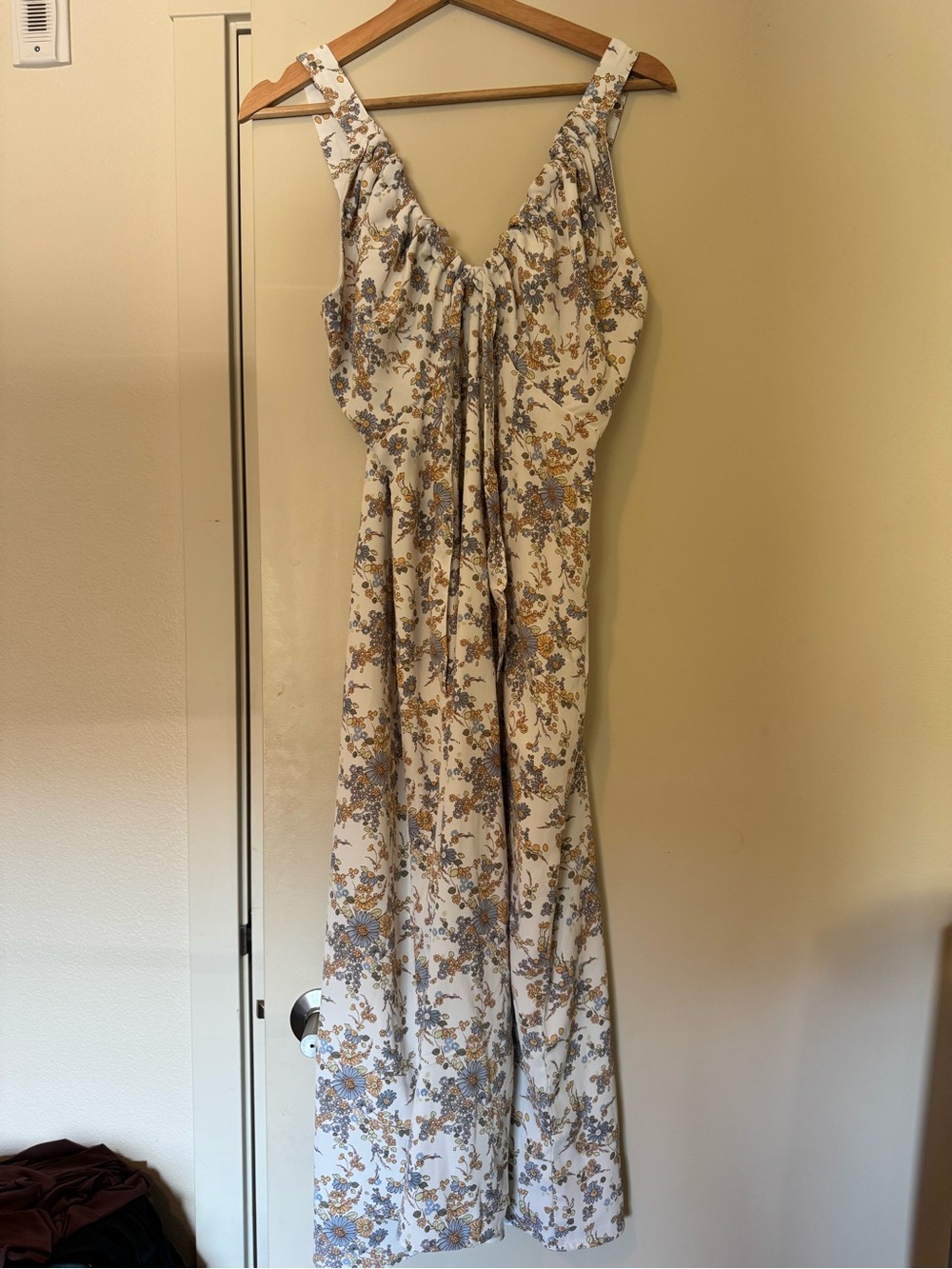 Floral Tie-Front Maxi Dress in Cream and Mustard